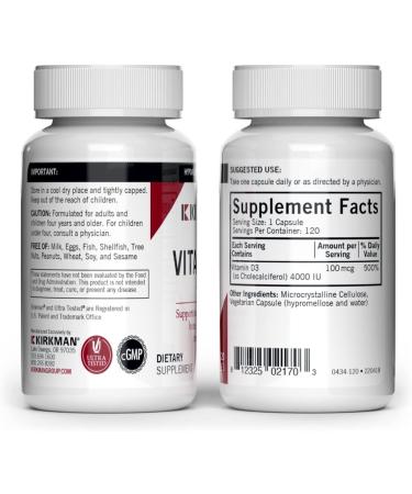 Kirkman Vitamin D3 4000 IU - 120 Capsules | Immune Health Support for Strong Bones | Hypoallergenic - Buy Online on GoSupps.com