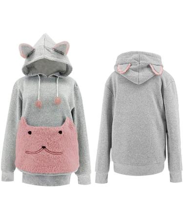 Cat & Dog Kangaroo Hoodies for Pet Lovers | Plush Pullover with Animal Ears | Pink XL Sweatshirt - Buy Online on GoSupps.com