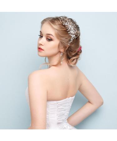 Flower Bride Wedding Hair Vine Silver Pearl Rhinestone Hair Accessories Bridesmaid Hair Clip Tiara Crystal Headpieces Bridal Prom Headband for Women Girls Hair Piece - Buy Online on GoSupps.com