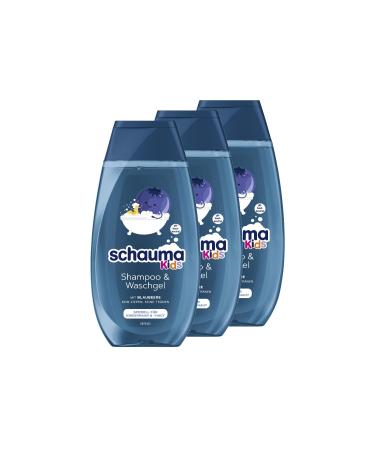Schauma Schauma Schwarzkopf Kids Blueberry Shampoo & Gel Cleanser (3 x 250 ml) Shampoo Detangling Hair for Easy Detangling with a Mild Fresh Scent