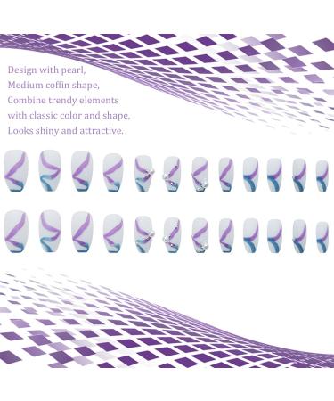 Shop Pearl False Nails - 24 Pcs Purple Press On Medium Coffin Nails for Women & Girls | Perfect for Parties & Salons - Buy Online on GoSupps.com