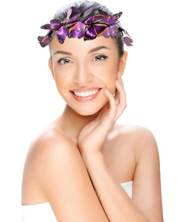Beaupretty Butterfly Headband - Adjustable Floral Garland Wreath for Weddings & Photos | White & Purple Hair Crown - Buy Online on GoSupps.com