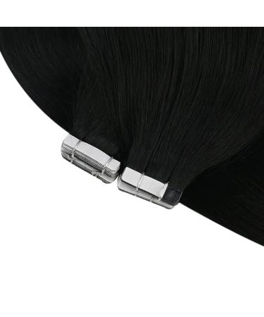 Sunny Black Tape in Hair Extensions Human Hair #1 Jet Black Hair Tape in  Extensions Remy Straight Tape in Black Hair Extensions Seamless PU Tape in  Hair Black Invisible For Women 18inch