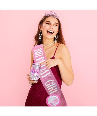 Birthday Princess Set: Crown, Sash, Tiara & Headband in Pink - Rhinestone Happy Birthday Accessories for Women - Buy Online on GoSupps.com