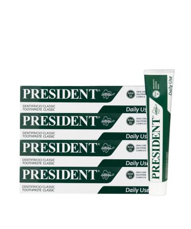 President President KIT 4 CLASSIC TOOTHPASTE for daily use. Anti-plaque anti-cavity freshening and anti-halitosis action. With plant extracts of lemon balm sage and chamomile. RDA 50. 4 x 75 ml