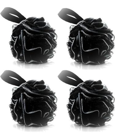 Hootensils 4Pcs Luxury Loofah Bath Sponge for Exfoliating - Ultra Soft Mesh Body Scrubber for Women & Men - Shower Puff Sponge - Black