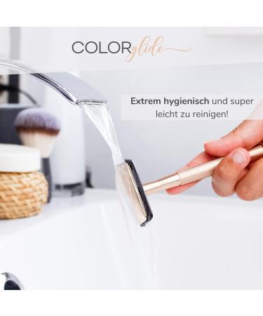 COLORGLIDE Razor Plane for Women | Zero Waste Safety Razor Set with Stands & Blades | Closed Comb Ladies Razor in Gold | Eco-Friendly Grooming Solution - Buy Online on GoSupps.com