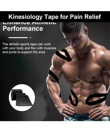 Kinesiology Tape for Sports | 16ft Water Resistant Elastic Latex Free - Knee Elbow & Shoulder Pain Relief - Black - Buy Online on GoSupps.com