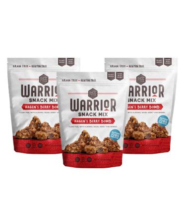 BeeFree Warrior Mix Gluten Free Granola - Chunky Granola Bites | Paleo Granola, Low Carb, Grain Free, Preservative Free, Oat Free | Granola for Yogurt, Low Calorie Snacks | Hagens Berry Bomb, 9 Ounce Bags, 3 Pack