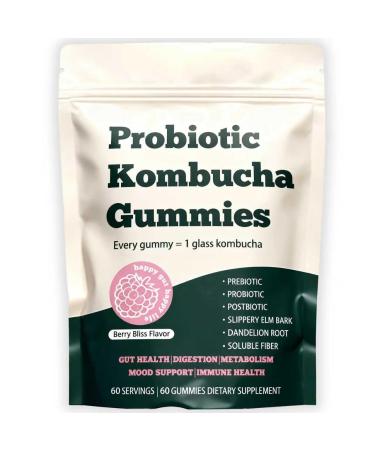 FORTIRISE Probiotic Kombucha Gummy - Prebiotics + Probiotics + Postbiotics | Contains MCT Oil elm bark Dandelion Root and Fiber | Promotes Gut Health | 60 Capsules