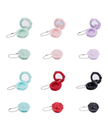 SUPERFINDINGS 12PCS 6 Colors Rose Flower Portable Plastic Empty Lipstick Container Palette Eyeshadow Makeup Empty Pan for Girls Women with Mirror Ball Chain Tag Chain  1.39 x 1.33 x 0.59 Inches