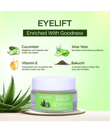 Bella.Vita Organic EyeLift Cream Gel - Hydrating Under Eye Treatment for Dark Circles Puffy Eyes Wrinkles & Fine Lines - 20 gm - Buy Online on GoSupps.com