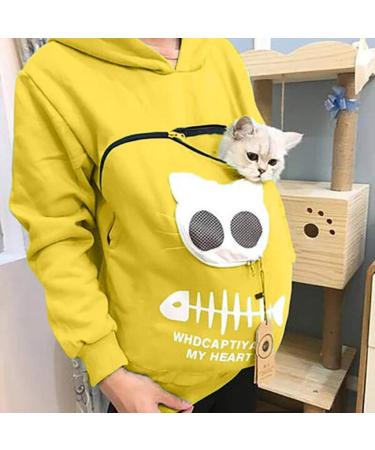 Womens Cat & Dog Bag Hoodie | Long Sleeve Sweater with Zipper | Warm Yellow Sweatshirt for Pets | M Size - Buy Online on GoSupps.com