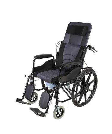Folding Wheelchair Lightweight Self Propelled Steel Wheelchair with Commode Reclines 90 to 180 Degrees High Back Reclining Commode Wheelchair for Senior Indoor and Outside Use