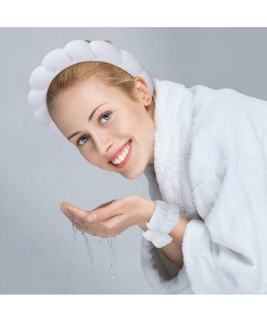 6 Pcs Spa Headband Wrist Washband Set - White Pink Makeup Face Wash Wristbands for Women Girls - Buy Online on GoSupps.com