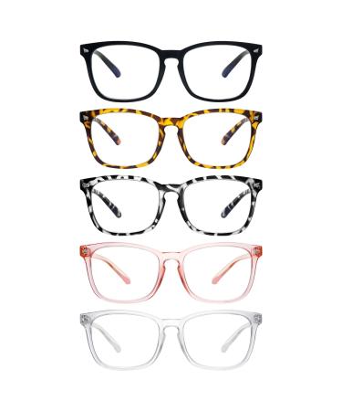 ZONLON 5 Pack Reading glasses for women men blue light filter glasses Large frame reading aid with spring hinge fashion glasses 5 multi -colored 1.0 x
