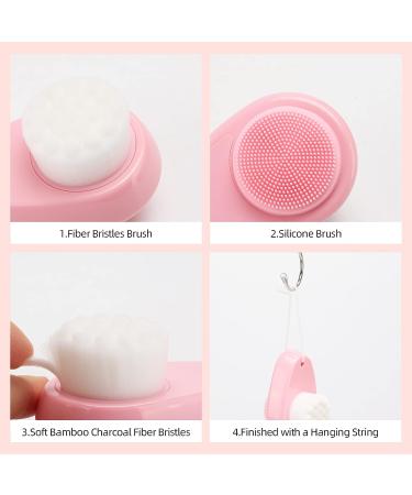 3PCS Facial Cleansing Brushes - 2 in 1 Silicone Scrubber & Soft Bristle Brush Set for Deep Skin Cleansing - Black, Pink, Green - Buy Online on GoSupps.com