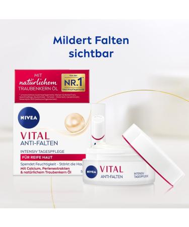 NIVEA VITAL Intensive anti-wrinkle day care for mature skin facial care with calcium pearl extracts and natural grape seed oil day cream for intense hydration (50 - Buy Online on GoSupps.com