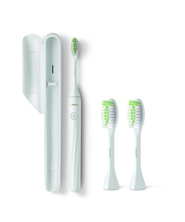 Philips Sonicare One Toothbrush Electric Battery Powered Toothbrush with Sleek Travel Case and 2pk Brush Heads - Mint Blue HY100/01 Mint Blue 1 Count (Pack of 1)
