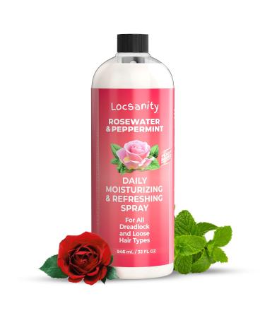Locsanity Rosewater and Peppermint Daily Moisturizing Spray Jumbo Size Hydrating Dreadlock Spray to Nourish the Scalp and Protect Hair From Oil and Buildup (32oz) 32 Fl Oz