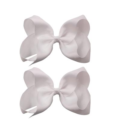 2Pcs Ribbon Hair Bow Clips Barrettes 6 Inch Ribbons Hair Bows Ponytail Holder Bow Hair Clip Cheerleading Hairpin Hair Styling Accessories for Girls Women Birthday Christmas Valentine Wedding (White)
