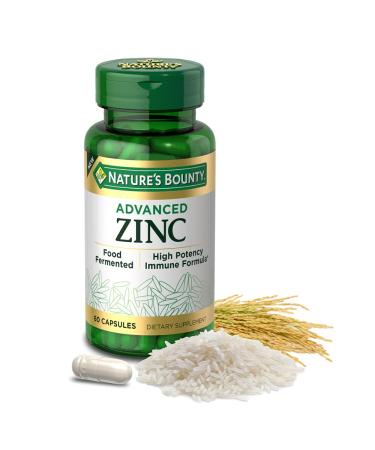 Nature's Bounty Advanced Zinc High Potency Immune Formula Koji Fermented Immune Support Supplement 25 mg Capsules 60 Count