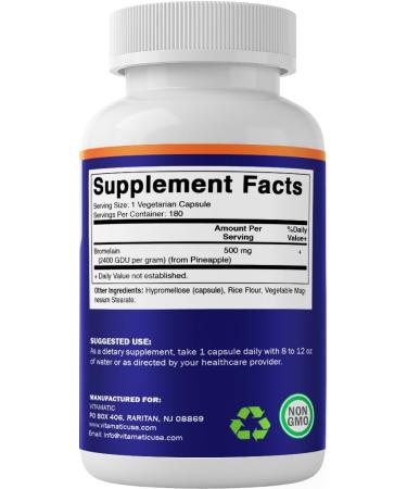 Vitamatic Bromelain Supplement 500mg 2400 GDU/g 180 Capsules 1 Count (Pack of 180) - Buy Online on GoSupps.com