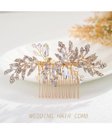 Crystal Bride Wedding Hair Comb - Rhinestone Leaf Bridal Headpiece with Pearl Accents - Buy Online on GoSupps.com
