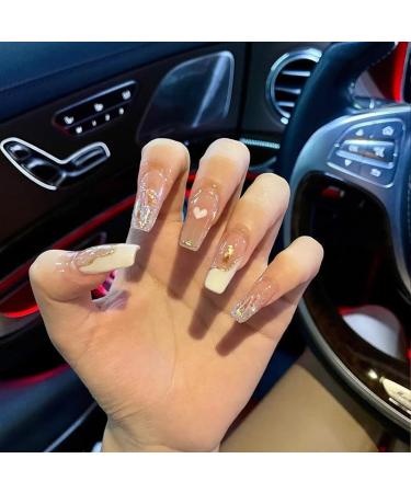 24Pcs/Set Press On Nails Long Love Pattern Diamond Sparkling Powder False Nails Acrylic Fake Nails Full Cover Nails Tips Artificial Finger Manicure Press on nails for Women and Girls - Buy Online on GoSupps.com