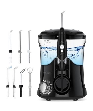 BONSEN Water Flosser, 600ML Dental Oral Irrigator for Braces, Professional Water Floss for Family, Bridges & Gum Care with 7 Jet Tips, 10 Water Pressure Level, Black 1 Count (Pack of 1) Black
