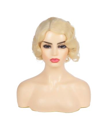 Kaneles Short Blonde Curly Wig for Women - 1920s Finger Wave Style, Synthetic Hair for Halloween Cosplay - With Wig Cap Included - Buy Online on GoSupps.com