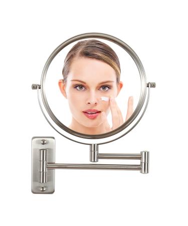 Wall-Mounted Makeup Mirror 8 inch Retractable 360° Rotating Magnifying Mirror Wall Mounted Bathroom Swing Mirror Decorative Brushed Nickel 10x Nickel