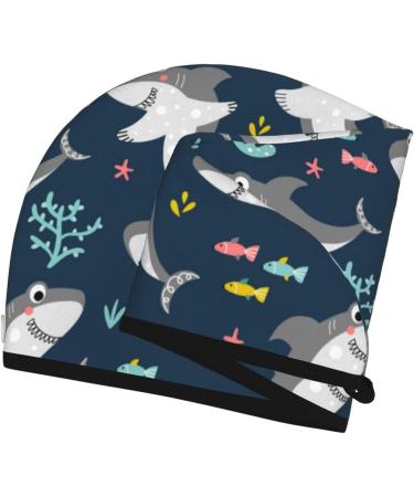 Hair Towel Wrap - Quick Drying Turban with Button | Friendly Smiling Sharks Design - Buy Online on GoSupps.com