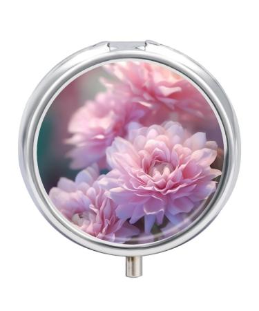 Pill Box Pill Case 3 Compartment Travel Pill Box Pinkish Flowers Printing Small Pill Box Portable Medicine Pill Case Pill Organizer for Purse & Pocket for Travel Handbag (Round)