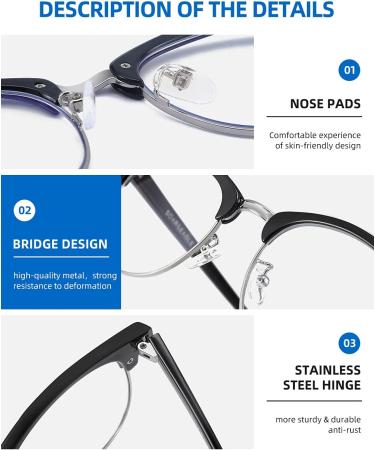 SOAR&EAGLE 3 Pack Blue Light Blocking Glasses - Retro Semi Rimless Computer Gaming Eyewear (Bright Black/Silver/Crystal Silver/Amber Gold) UV400 Clear Lens - Buy Online on GoSupps.com