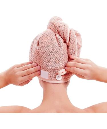 2 Pack Microfiber Hair Towel Wrap Set - Quick Drying Hair Hat & Bath Cap (Pink & Beige - Buy Online on GoSupps.com