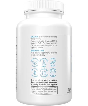 Portions Master Calcium Mineral Bone Support, High Absorption Calcium with Vitamin D3 & Magnesium,Supports Strong Bones, Teeth & Joint Health, Non-GMO, Gluten-Free (120 Vegetarian Capsules) - Buy Online on GoSupps.com