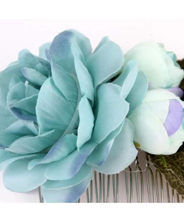 Floral Crown Bride Hair Comb Woman Handmade Side Comb Wedding Hair Accessories for Favor(Blue Flower) - Buy Online on GoSupps.com