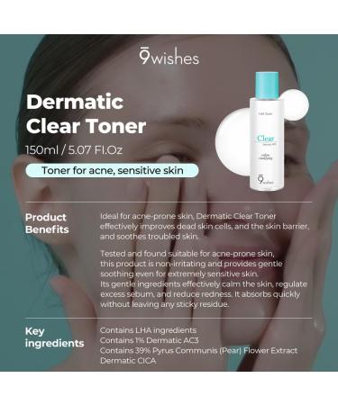 Buy 9 Wishes Dermatic Clear Toner - Mild Exfoliating Acne Treatment 5.07 fl. oz | Best Face Toner for Clear Skin - Buy Online on GoSupps.com