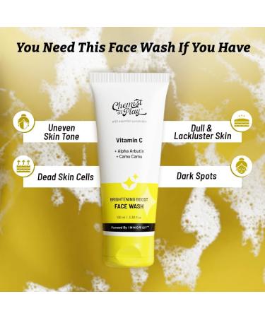 Chemist at Play Brightening Boost Face Wash with 30x Vitamin C | Cleans Oil & Dirt | Fades Dark Spots | Boosts Radiance | For All Skin Types | For Men & Women | Vegan | SLS & Paraben Free | 100 ml - Buy Online on GoSupps.com