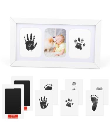 TOYESS Baby Footprint Kit & Handprint Kit Baby Photo Frame for Newborn Baby Shower Gifts Inkless Hand & Footprint Kit Paw Print Kit for Dogs White