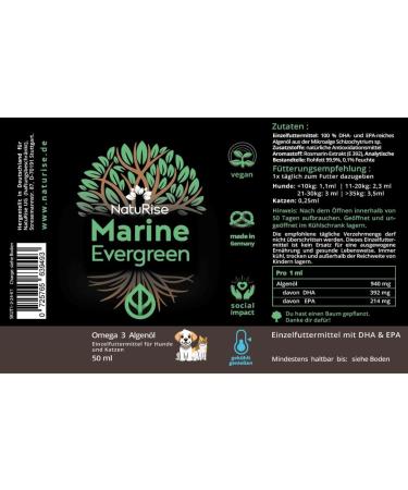 NatuRise Omega 3 Vegan Domestic animals Chiens chats chevaux 100 % algues oil 100 % algues go t 1822 mg DHA & EPA 100 ml Tested in laboratory Forms of triglyc rides  - Buy Online on GoSupps.com