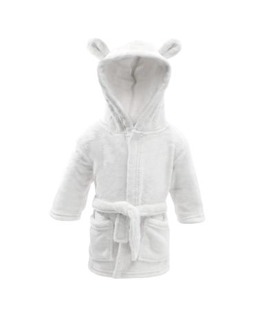 Soft Touch Plain Hooded Robe with Cute Ears for Infants Aged 6-12 Months (White)