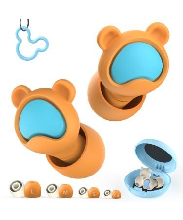 Kids Ear Plugs 2 Pairs(6-12 yrs) Earplugs for Children or Adult with Small Ear Canals Reusable Silicone Noise Canceling Ear Plugs for Concerts/Flying/Study/Noise Sensitivity/Anxiety(Orange+Gray)