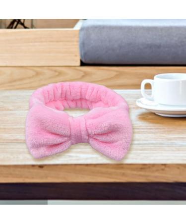 Makeup Headband Elastic Bow Spa Head Bands Coral Fleece Headwrap for Washing Face Pink Plush Bow Headband - Buy Online on GoSupps.com