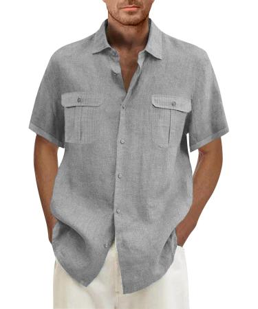 Men's Short Sleeve Revers Single-Colored Summer Shirt - Oversized 5XL Gray Leisure & Beach T-Shirt with 2 Breast Pockets - Buy Online on GoSupps.com