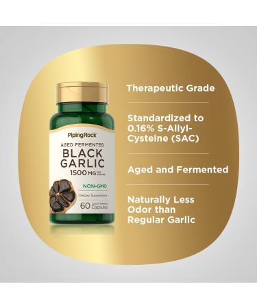 Piping Rock Black Garlic Capsules 1500mg | 60 Count | Aged and Fermented | Non-GMO Gluten Free - Buy Online on GoSupps.com