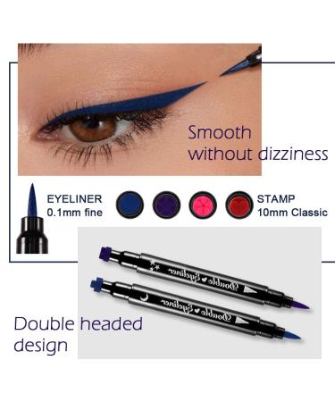 4Pcs Double-head Liquid Stamp Eyeliner Set | Waterproof, High Pigment | Pink Flowers, Red Heart, Blue Moon, Purple Star Shapes | Face Stamps Makeup Kit - Buy Online on GoSupps.com