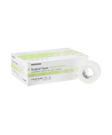McKesson Surgical Tape  Non-Sterile  Transparent Plastic/Silicone  1 in x 5 1/2 yd  12 Rolls  1 Pack 1 Inch X 5-1/2 Yard ( 12 ct )