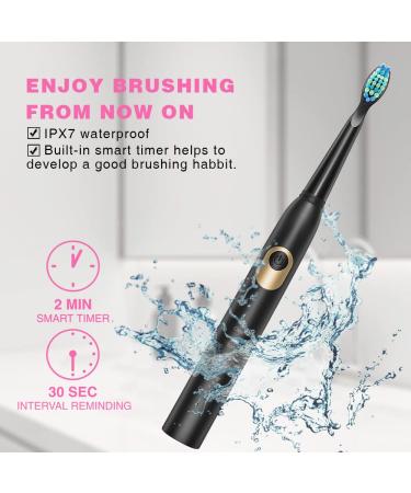 Dnsly Electric Toothbrush 2 Pack with 10 Brush Heads - Travel Rechargeable Sonic Toothbrush for Adults and Kids - 30 Day Battery Life - 2 Minute Timer - Black and Pink - Buy Online on GoSupps.com
